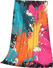 80"x60" Throw Blanket for Couch Color Splash Pattern Printed Flannel Blanket Soft Cozy Lightweight Plush Blankets Microfiber Blanket for All Season