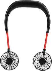 Foldable Neck Hanging Fan USB Rechargeable, Portable Mini Neckband Fan with 3 Speed Lazy Neck Hanging Style, Dual Desktop Fan for Camping Outdoor Trips Office and So on (Black Red)