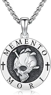 [YEESIA] Skull Necklace S925 Sterling Silver Memento Mori Pendnat Necklace Goth Skeleton Jewelry for Men Women Stainless Steal Chain 20+2 Inches, Sterling Silver, No Gemstone
