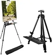 Art Painting Easel Stand for displaying, with Hand Crank Adjustable to157cm Drawing Board Holder, Compass, Level and Storage Bag, Bottom with Hook, for Indoor Outdoor Perfect for Adults & Kids,Black