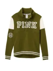 Victorias Secret Pink High Low Half Zip Sweatshirt Green Caper NWT L
