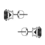 3 Ct Round Cut Black Earrings Studs Solid Real 14K White Gold Screw Back Basket