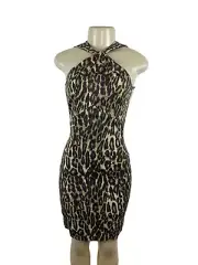 Michael Kors Leopard Print Halter Neck Bodycon Dress Size 2- NEW
