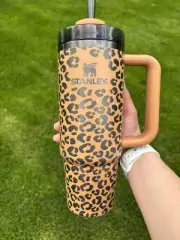 Leopard Print Custom Stanley 30 oz Tumbler with Handle Big Cat Animal Print Gift
