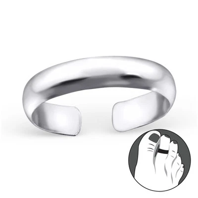 TJS 925 Sterling Silver Toe Ring Simple Plain Band Adjustable Body Jewellery