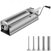 VEVOR Manual Sausage Stuffer, 7 L / 15 LBS Horizontal Sausage Machine, Dual-Speed Meat Stuffer, Made of Food-Grade 304 Stainless Steel, Includes 5 Stu