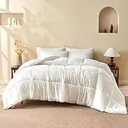 BPC 100% Rayon Derived from Bamboo Silk Blend Comforter Full Size, ClimaSilk™ All Season Duvet with 10% Silk Blend Fill, Medium Weight Down-Alternative Duvet Insert, White, 82x86 Inches