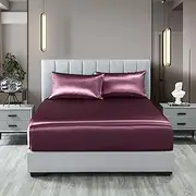 Royal Comfort Sheet Set Satin Polyester, Ultra Soft, Breathable, Silky Smooth, 1 x Fitted Sheet, 2 x Pillowcases(3 Pcs, Queen, Malaga Wine)