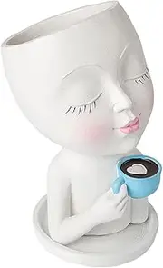 Face Flower Pot Head Planter, Cute Resin Face Planters for Indoor Outdoor Plants, Funny Succulent Planters Plant Pot Face Vase with Drainage Hole and Tray for Home Garden Cactus