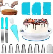Cake Decorating Kit, 35pcs Cake Decorating Supplies with Rotating Turntable with 2 Icing Spatula,7 Icing Tips and 20 Bags,3 Scrapers Icing Smoother Set & More, Baking Decorating Kits Supplies