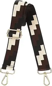 [uxcell] Purse Straps Replacement Crossbody, 1.5 Inch Wide Shoulder Bag Strap Adjustable Canvas Straps for Handbag Wallet Clutch Bags with Light Gold Buckle, Black - White Blocks