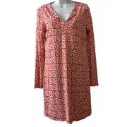 NEW DVF Diane von Furstenberg 100% Silk Leaf Print Shift Dress Size S Red-Cream