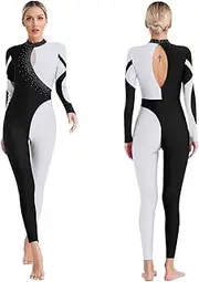 [iEFiEL] Women's Gymnastics Jumpsuit Fitness Bodysuit One Piece Long Sleeve Unitard Full Body Suits Dance Workout