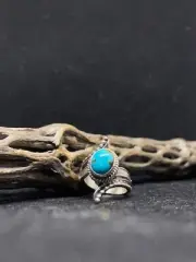 Handmade Native American Navajo kingman turquoise Sterling Silver Ring Size 6