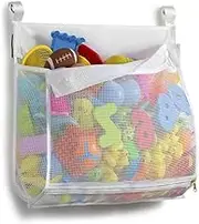 Bath Toy Storage, Bath Toy Hanging Organiser Bag, Bath Toy Zip Mesh Bag Storage, Ideal for the Family Bathroom, White