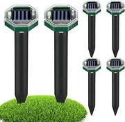 Mole Repeller Stakes | Solar Powered Ultrasonic Snake Repeller - 6X Spikes Repelling Device Waterproof for Squirrel, Skunk, Gopher,