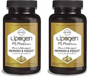 Special 2-for-1 Offer: Lipogen PS Plus Extra™, Focus and Memory Brain Booster Supplement, Clinically Proven Formula, Extra 33% in Every Softgel (60 Softgels / 2 Pack)