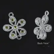 2 Sterling Silver Peridot Green CZ Flower Earring Necklace Link Connector #51286