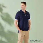 【NAUTICA】男裝 素面純棉拉鍊領短袖POLO衫(深藍)