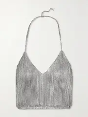 [Michael Lo Sordo] Michael Lo Sordo - Solar Backless Crystal-embellished Silver-tone Halterneck Top - UK 8 UK 8 Silver