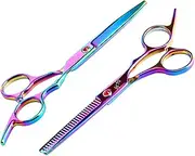 TAVVKE Professional Hair Cutting and Thinning Scissors - Titanium Coated - Barber Hair Cutting and Thinning Scissors with Pouch - Stainless Steel - Adjustable Tension Knob