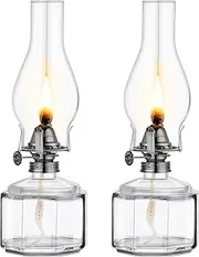 Tuanse 2 Pieces Chamber Oil Lamp Classic Kerosene Lantern Vintage Oil Lamp for Indoor Use,Decorative Hurricane Lantern with Adjustable Fire Wick for Home Tabletop Decor,13 Inch Height(Clear, Black)