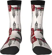 [JEJEA] Red Phone Booth London Street print Socks For Men and Women Men's Moisture Control Crew Socks Gifts For Golf, Hunting, Camping