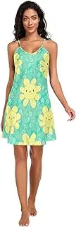 [RPLIFE] Kawaii Chibi Daisies Women Full Slips, Adjustable Spaghetti Strap V Neck Satin Nightgowns for Women