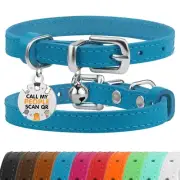 BRONZEDOG Leather Cat Collar with Removable Bells Non Breakaway Kitten QR Tag