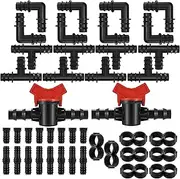 KOXXIAMOQ 42 Piece Drip Irrigation Fittings Kit for 1/2" Tubing, 8 Tees, 8 Elbows, 8 Straight, 8 End Cap Plugs, 8 Angle, Drip Irrigation Barbed Connectors for Garden Patio Lawn Drip Sprinkler Systems