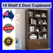 Omega 10-Shelf 2-Door Wardrobe Cupboard Bookshelf Cabinet Black Walnut Storage