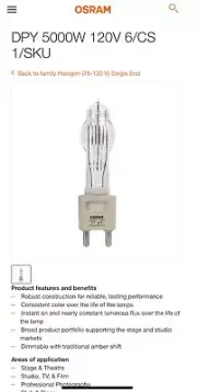 NEW OSRAM 5000 W WATT 120V HALOGEN DISPLAY/OPTIM LAMP 3200K TUNGSTEN GLOBE/BULB