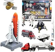 Space Shuttle Toys Set for Kids 3-9+ Years Old - 15 PCS Die-Cast STEM Aerospace Toys With 3 Rocket Ships, 2 Astronauts, Lunar Lander, Satellite