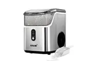 Maxkon Nugget Ice Maker Countertop Portable Compact Pebble Pellet Machine Crusher 15kg for Home Kitchen Office with Handle Silver