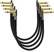 AVLA 4 Pack Guitar Patch Cables, 12 inch Flat Low Profile Pedal Instrument Cable, Right Angle Golden Pancake Connector for Effects Pedal Board, Guitar Accessories, Ultra Flexible and Durable