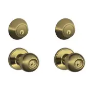 Entry Door Knob Single Cylinder Deadbolt Antique Brass Round Corner Keyed Lock