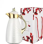Thermal Coffee Carafe Vacuum Flask with Glass Liner,Vacuum Insulated Jug Thermo Water Bottle,Double Walled Vacuum Water and Beverage Dispenser(White)
