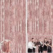 Shimmer Wall Curtain Backdrop (2 Pack, 9.8 x 3.3 ft), Rose Gold Streamers Curtain for Birthday Party Decorations, Photo Booths & Theme Parties, Tinsel Foil Fringe Party Supplies by PixiPy
