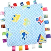 SWOOMEY 1Pc Colorful Tag Blanket Plush Security Comforter for Boy Girl Sensory Touch Blanket Soothing for Boy Girl for Newborns and Soft and Brightly Colored Design