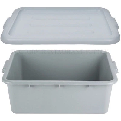 6 PACK 20" x 15" x 7" Gray Storage PlasticDish Restaurant Food Bus Tub w/ Lid