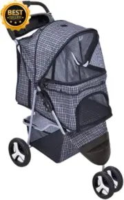 3-Wheel Pet Stroller, Dog Cat Carrier with Basket, 2 Cup Holders, Black