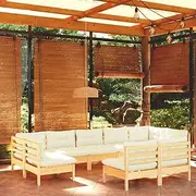 9 Piece Garden Lounge Set with Cream Cushions Solid Pinewood, Furniture Sets, Patio Furniture