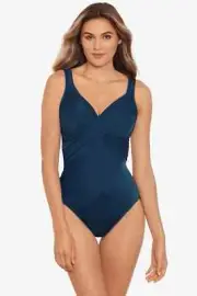 Miraclesuit L40529 Nova Green Revele Wrap-Front One-Piece Swimsuit Size 14
