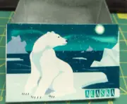 Alaska Tin Box With Lid - Retro Polar Bear - Polar Bear on ice field and Aurora