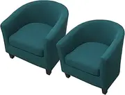 WOMACO 2 Pieces Club Chair Slipcover Printed Stretch Armchair Tub Round Barrel Swivel Chair Covers withc Cushion Cover Elastic Bottom Sofa Furniture Protector for Tullsta (2, Peacock Blue)