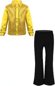 [Oyolan] Kids Girls Boys Sequin Jacket Pants Set Hip Hop Dance Outfit Performance Costume For Disco Party
