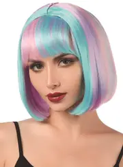Pastel Blue and Purple Womens Bob Costume Wig with Fringe