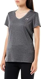 [Under Armour] Women Tech Short Sleeve V - Solid, Ladies T Shirt Made of 4-Way Stretch Fabric, Ultra-Light & Breathable Running Apparel for Women