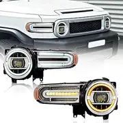 Archaic Headlight Assembly for Toyota FJ Cruiser 2007-2021, Sequential Turning Front Lights, Dynamic Head lamp, Plug & Play, Pair