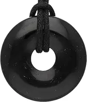[Lebensquelle Plus] Schörl/Black Tourmaline Donut Diameter 30 mm Gemstone Pendant, Tourmaline, Tourmaline